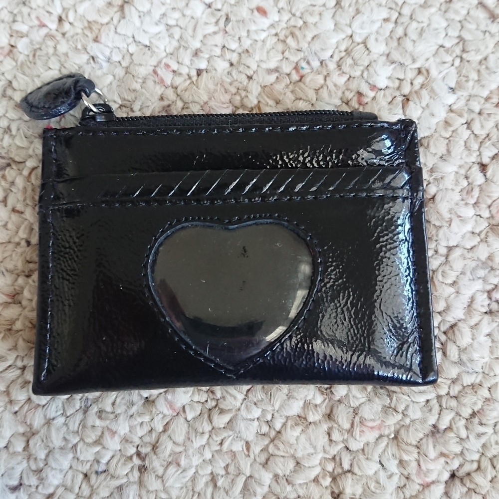 Brighton patent Leather heart coin purse ID pocket zip clousure Card Holder